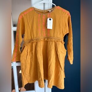 NWT Louise Misha long-sleeve yellow dress with pink embroidery, Size 10